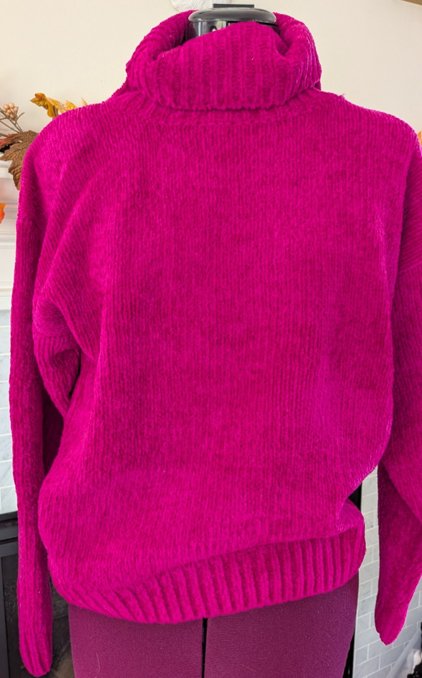 Wrappers 90s Magenta Pink Acrylic Knit Turtleneck Sweater Coquette M